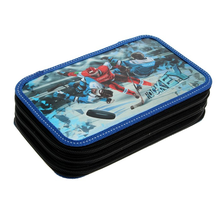 Пенал 3 секции, 125 х 205 х 55 мм, Calligrata 8П26/3 "Хоккеисты" (с эффектом металлика) ,ламинированный картон