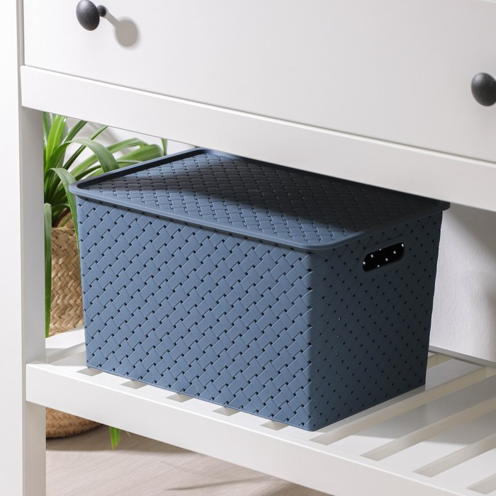 Корзина для хранения с крышкой &laquo;Береста&raquo;, 14 л, 35&times;24.5&times;20.5 см, цвет синий