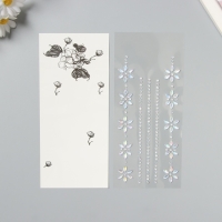 Наклейка пластик стразы тату на тело "Цветочная аппликация" серебро набор 2 листа 18х8 см