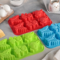 Форма для выпечки Доляна «Животные. Зоопарк», силикон, 26×17 см, 6 ячеек (7,2×6,4 см), цвет МИКС Форма для выпечки Доляна «Животные. Зоопарк», силикон, 26×17 см, 6 ячеек (7,2×6,4 см), цвет МИКС