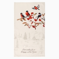 Новый год. Полотенце Этель "Снегири на ветках" 40х73 см, 100% хлопок, саржа 190 г/м2