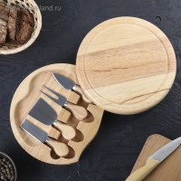 Набор для подачи сыра, доска из дуба 25&times;25&times;3,5 см, 4 ножа для сыра