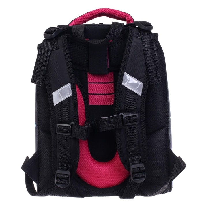 Рюкзак каркасный школьный 38 х 30 х 16 см, эргономичная спинка, Stavia "Фламинго мини", чёрный/синий/розовый