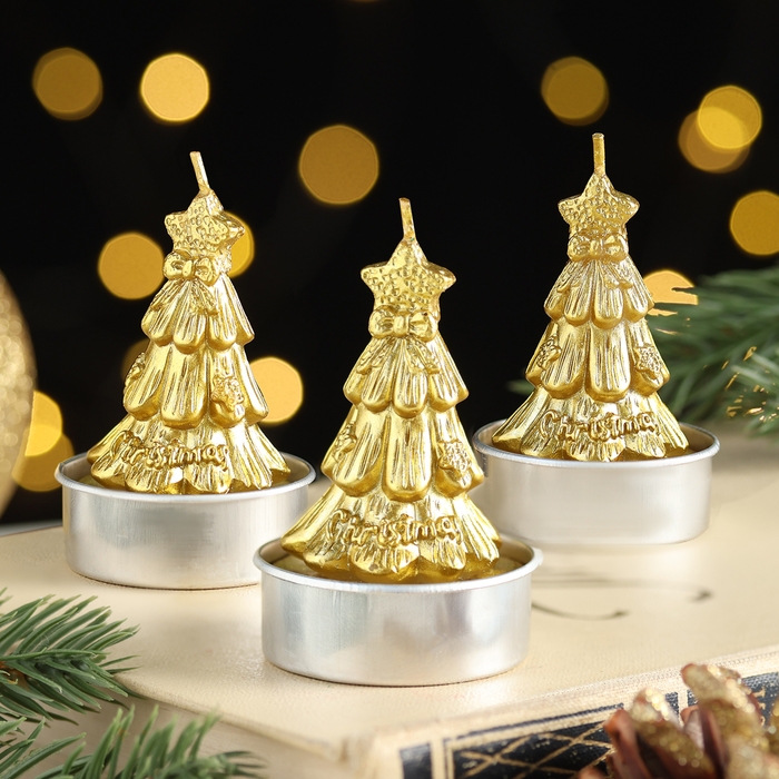 Набор свечи новогодние"Ёлка золотая", 4&times;6 см,