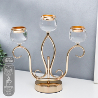 Подсвечник металл, акрил на 3 свечи "Жардин" золото 30х12х31 см