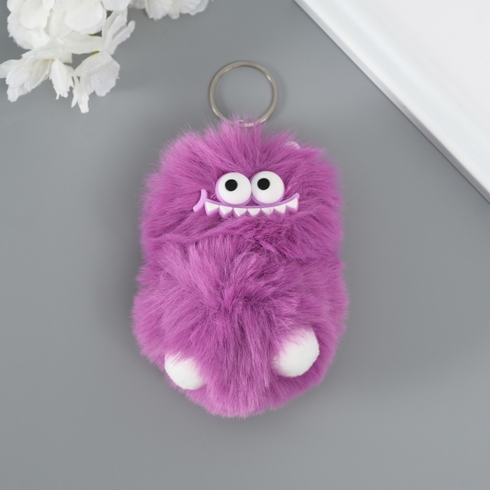 Пушистик на кольце "Монстр зубастик" фиолетовый 10х8х8 см