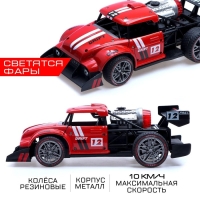Машина радиоуправляемая &laquo;Хот-род&raquo;, эффект дыма, свет и звук, работает от аккумулятора, цвет красный