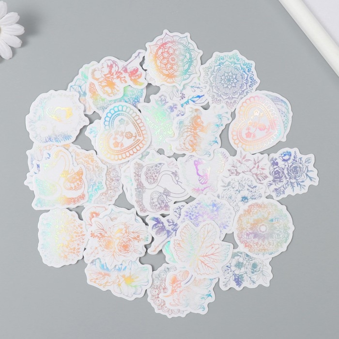 Наклейка пластик "Голография. Цветы" набор 38 шт 13х11,5х0,5 см