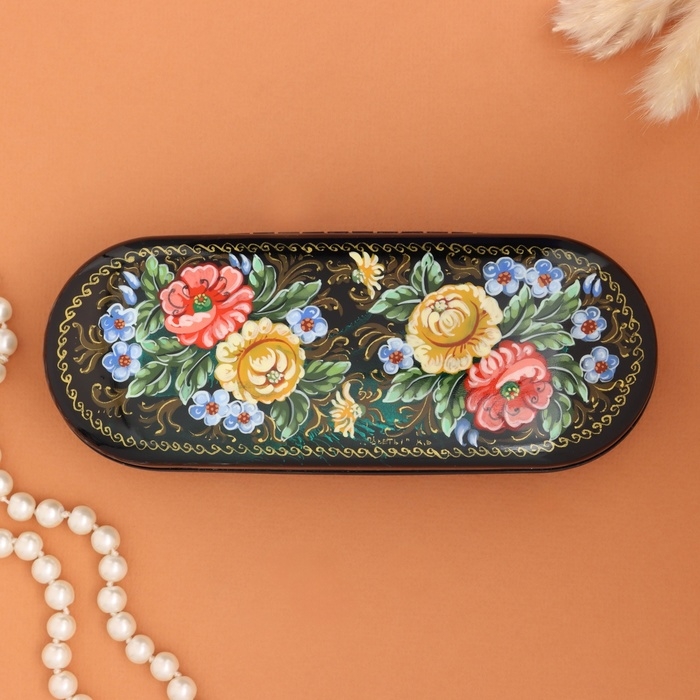 Очечник Очечник "Цветы Жостово", чёрный, микс 17х7 см