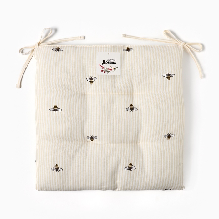 Сидушка на стул Доляна "Пчёлки" 42х42х7 см, рогожка 164 г/м2, 100% хл