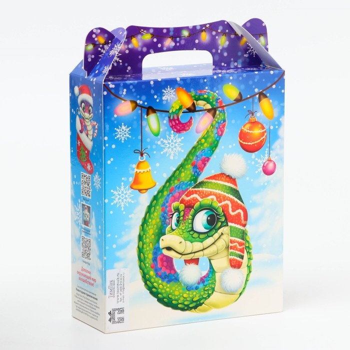 Новый год. Подарочная коробка Новогодняя ПОДАРОК ХРОМ Новый год. Подарочная коробка Новогодняя ПОДАРОК ХРОМ "Змейки" с анимацией 17 х 6,8 х 20,8 см.