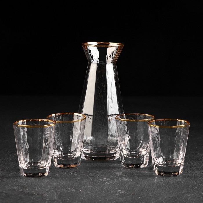 Набор для напитков из стекла &laquo;Иней. Золото&raquo;, 5 предметов: графин 300 мл, 4 стакана 70 мл