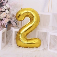 Шар фольгированный 40" Цифра 2, цвет золотой