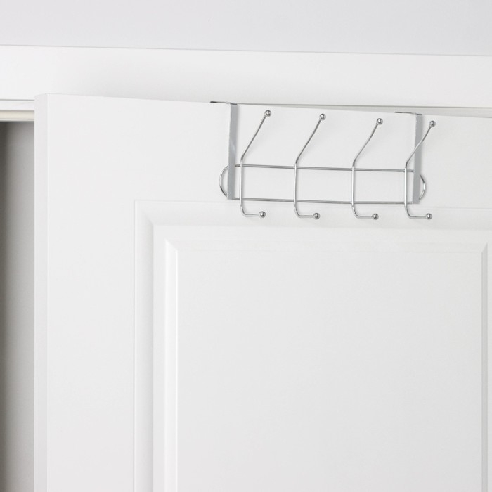 Вешалка на дверь на 4 двойных крючка Доляна &laquo;Блеск&raquo;, 31&times;15&times;11 см, цвет хром