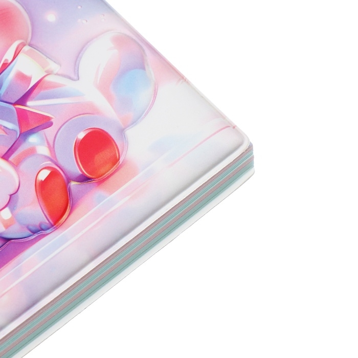 Записная книжка подарочная на гребне 80л,линия, цветной блок,обложка ПВХ 3D Зайка(17,6х13,5см)   105