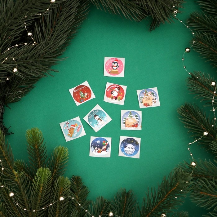 Новый год. Наклейки новогодние в рулоне "Весёлый новый год", 500 шт, 2,5 х 2,5 см.