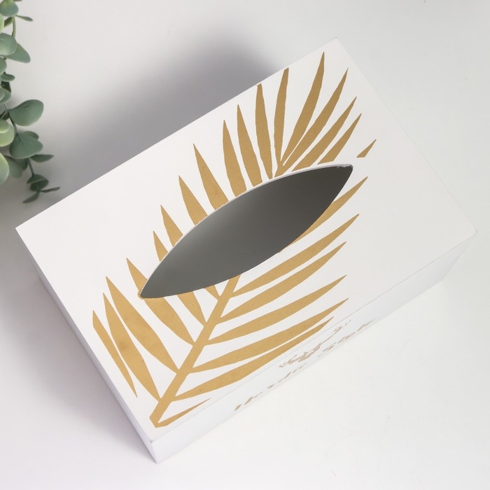 Шкатулка МДФ для салфеток "Золотой олень" белая 10х13х20 см