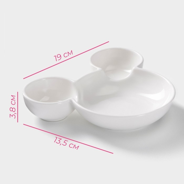 Менажница фарфоровая Доляна &laquo;Мишка&raquo;, 400 мл, 19&times;13,5 см, 3 ячейки, цвет белый