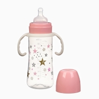 Бутылочка для кормления &Oslash;50мм ШГ, &laquo;Звезды&raquo;, 330мл, +3мес., цвет розовый, ручки молочные