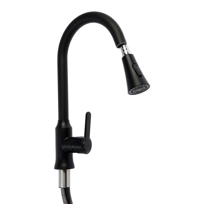 Смеситель для кухни ZEIN Z3708, вытяжной излив, аэратор 2 режима, черный Смеситель для кухни ZEIN Z3708, вытяжной излив, аэратор 2 режима, черный