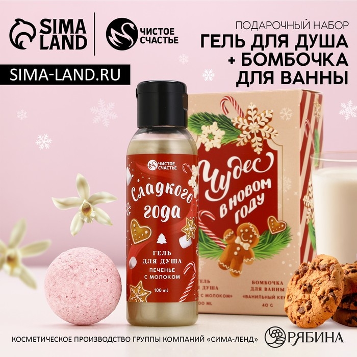 Подарочный набор косметики &laquo;Чудес в Новом Году!&raquo;, гель для душа 100 мл и бомбочка для ванны 40 г, ЧИСТОЕ СЧАСТЬЕ