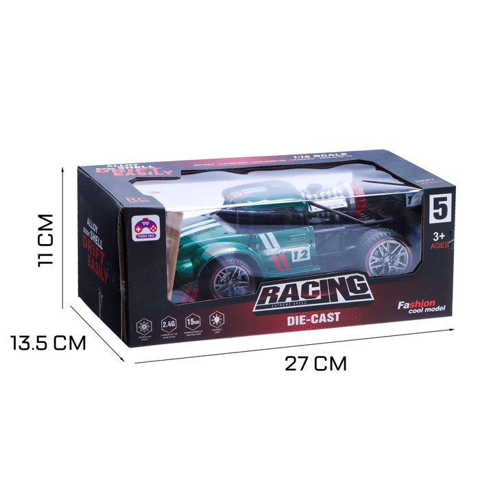 Машина радиоуправляемая &laquo;Хот-род&raquo;, эффект дыма, свет и звук, работает от аккумулятора, цвет зелёный