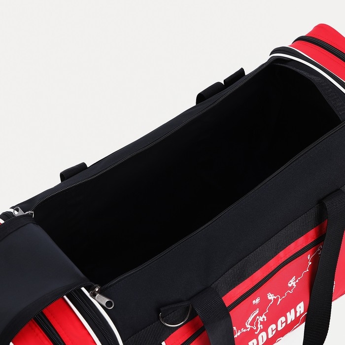 Сумка дорожная на молнии, с увеличением, 3 наружных кармана, длинный ремень, цвет чёрный/красный