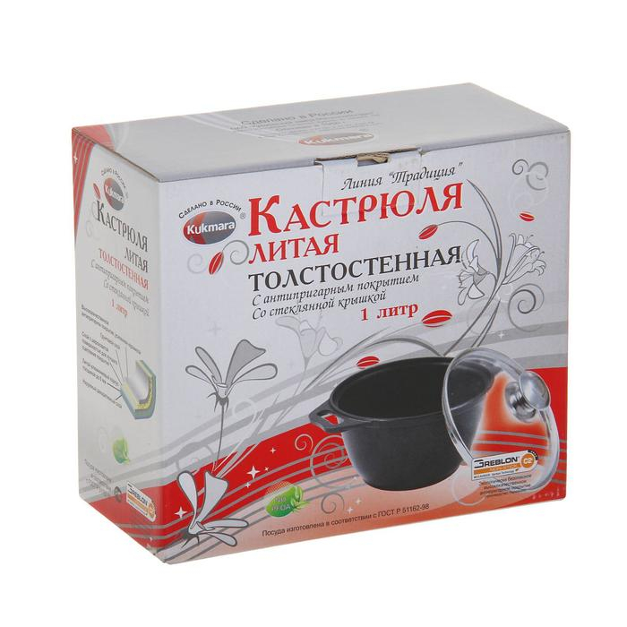 Кастрюля &laquo;Традиция&raquo;, 1 л, 23&times;18&times;9 см, антипригарное покрытие, цвет чёрный