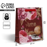 Пакет подарочный ламинированный, упаковка, &laquo;Золотому Учителю&raquo;, ML 21 х 25 х 8 см