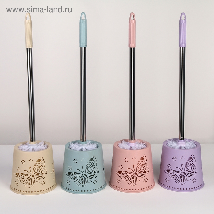 Ёрш для унитаза с подставкой «Бабочки», 12,5×12,5×50 см, цвет МИКС Ёрш для унитаза с подставкой «Бабочки», 12,5×12,5×50 см, цвет МИКС