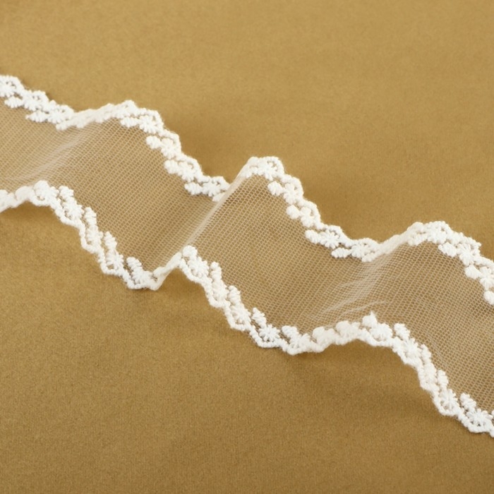 Кружево на сетке, 45 мм &times; 14 &plusmn; 1 м, цвет белый