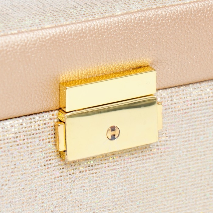 Шкатулка кожзам для украшений сундук "Мелкие квадратики. Золото" 13х16,5х23 см