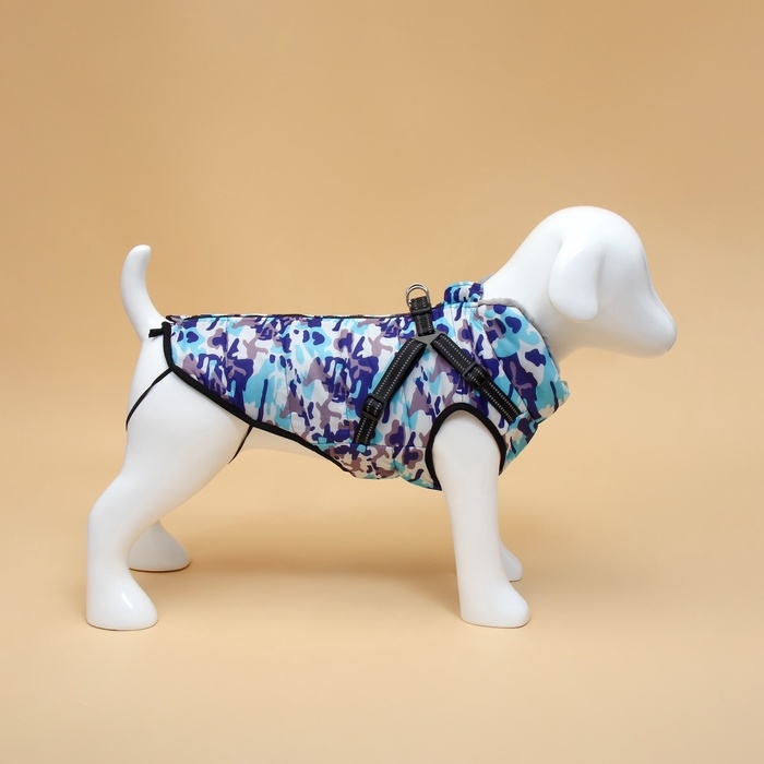 Куртка для собак со шлейкой, размер 5XL ( ДС 60 см, ОШ 58 см, ОГ 76 см), камуфляжная