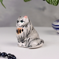 Сувенир "Кошка сидячая", 6х6 см, цветная, гжель