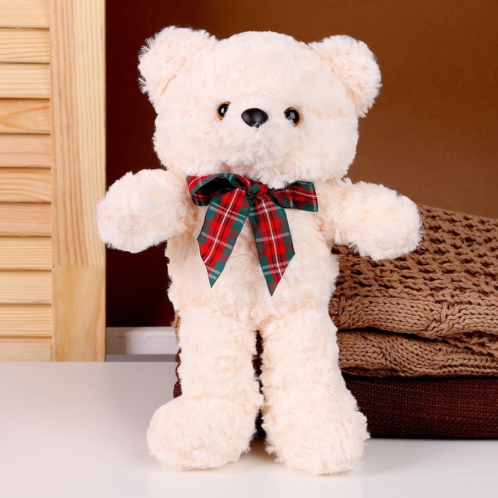 Мягкая игрушка &laquo;Медвежонок&raquo; с клетчатым бантиком, 30 см, цвет белый