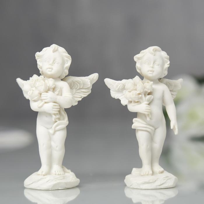 Сувенир полистоун Сувенир полистоун "Ангелочек с букетом роз" МИКС 7,2х4,5х2,8 см