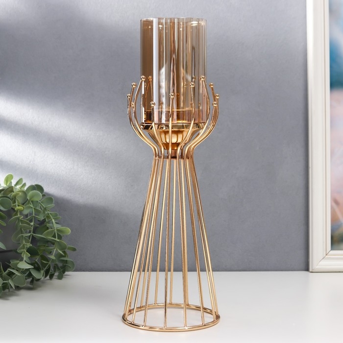 Подсвечник металл на 1 свечу Подсвечник металл на 1 свечу "Каркас с золотыми шариками" золото 37х12х12 см