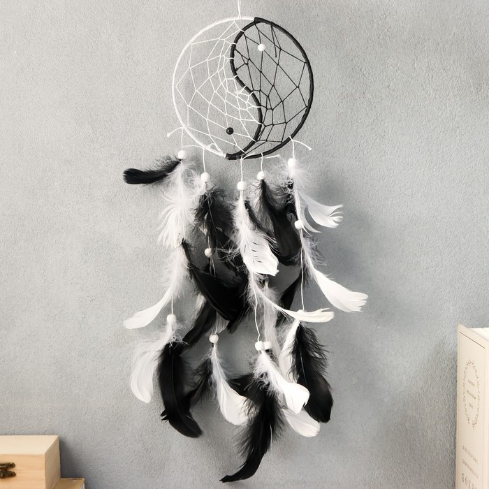 Ловец снов Ловец снов "Инь-янь" чёрно-белые пёрышки 44х15 см
