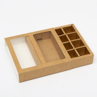 Коробка под 8 конфет + шоколад, с окном, крафт, 17 х 5 х 17,5 х 3,7 см Коробка под 8 конфет + шоколад, с окном, крафт, 17 х 5 х 17,5 х 3,7 см