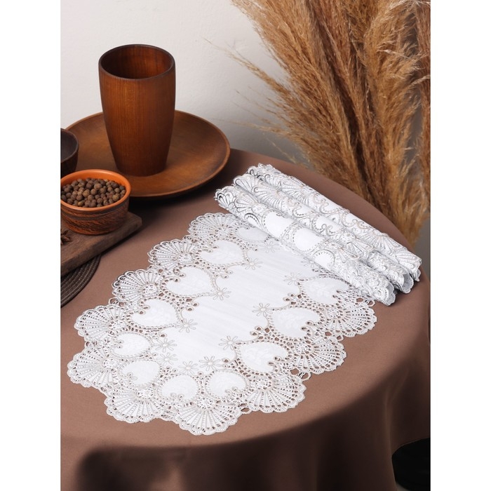 Салфетки сервировочные на стол Доляна &laquo;Листья&raquo;, 46&times;30 см, 4 шт, ПВХ, цвет серебряный