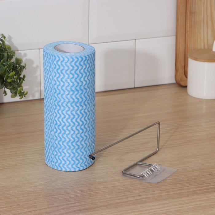 Салфетки в рулоне многоразовые безворсовые в наборе с держателем Доляна, 100 шт, 20&times;20 см, цвет голубой