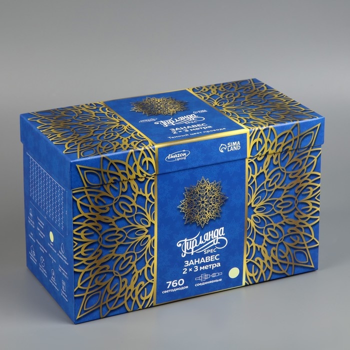 Гирлянда &laquo;Занавес&raquo; 2 &times; 3 м, IP44, УМС, тёмная нить, 760 LED, свечение тёплое белое, 220 В