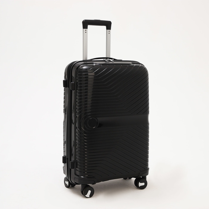Чемодан средний 69 л (M), отдел на молнии, кодовый замок, 4 колеса, цвет чёрный