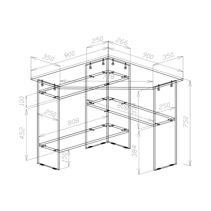 Стол письменный СП-2, 900х900х750, Белый