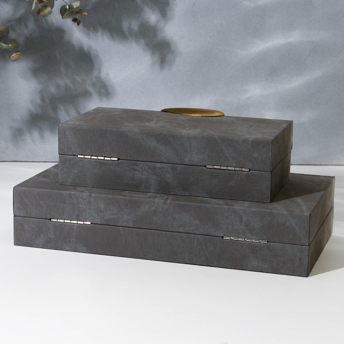 Шкатулка для украшений &laquo;Серый мрамор&raquo; экокожа, набор 2 шт.