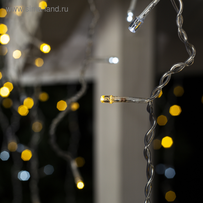 Гирлянда &laquo;Бахрома&raquo; 3 &times; 0.6 м, IP44, УМС, прозрачная нить, 160 LED, свечение тёплое белое, мерцание белым, 220 В