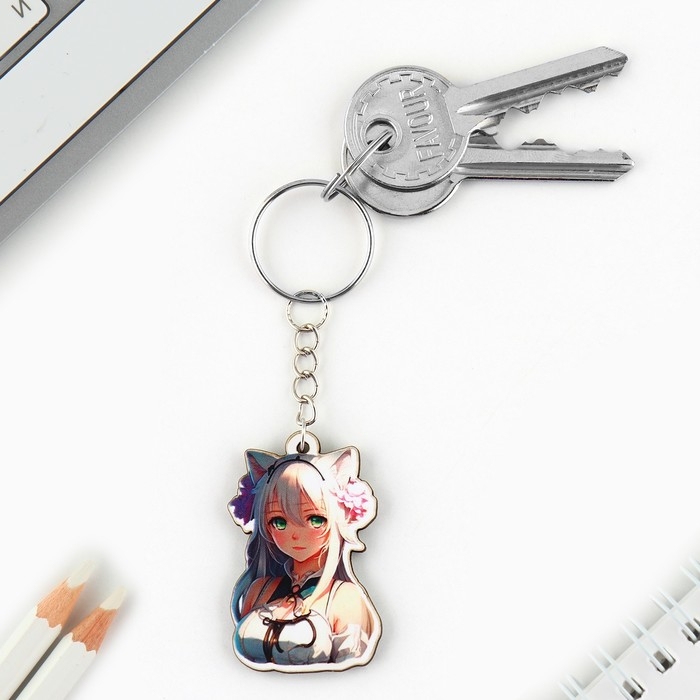 Брелок для ключей со значком &laquo;Девочка кошка&raquo;, аниме