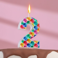 Свеча в торт на шпажке "Калейдоскоп", цифра 2, 7 см Свеча в торт на шпажке "Калейдоскоп", цифра 2, 7 см