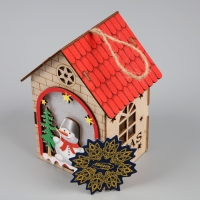 Ёлочная игрушка &laquo;Домик со снеговиком&raquo;, от батареек, свечение тёплое белое