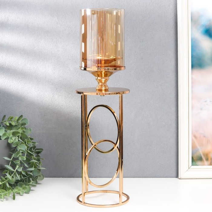 Подсвечник металл, стекло на 1 свечу Подсвечник металл, стекло на 1 свечу "Хемена" d-5 см, золото 12х12х42,5 см